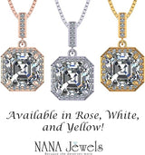 NANA Asscher Cut Halo CZ Simulated Diamond Solitaire Necklace Sterling Silver 7mm Zirconia Center Gemstone