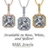 NANA Asscher Cut Halo CZ Simulated Diamond Solitaire Necklace Sterling Silver 7mm Zirconia Center Gemstone