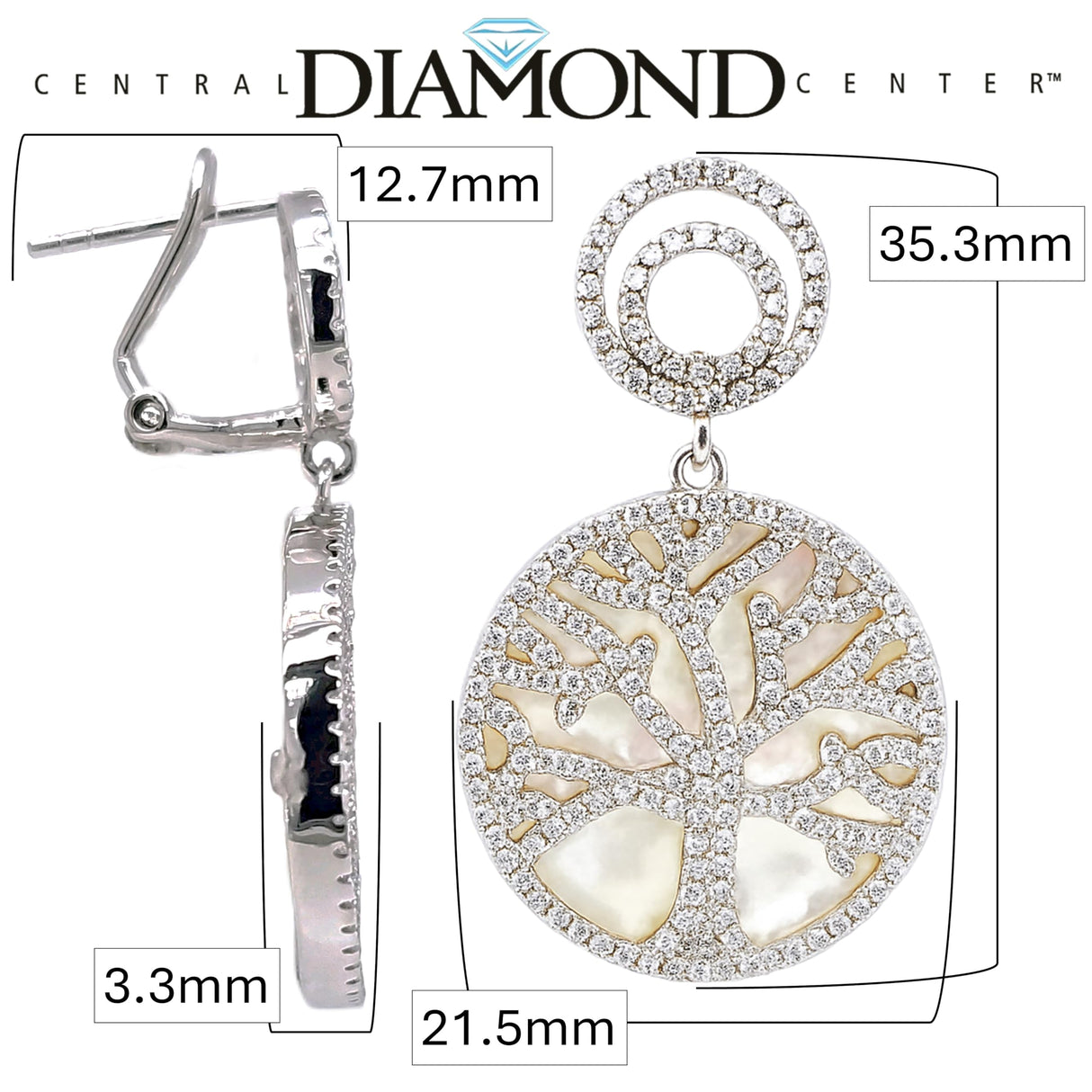 Central Diamond Center Sterling Silver Tree of Life Pendant Necklace or Earrings with CZ and Mother of Pearl – Gift for Women