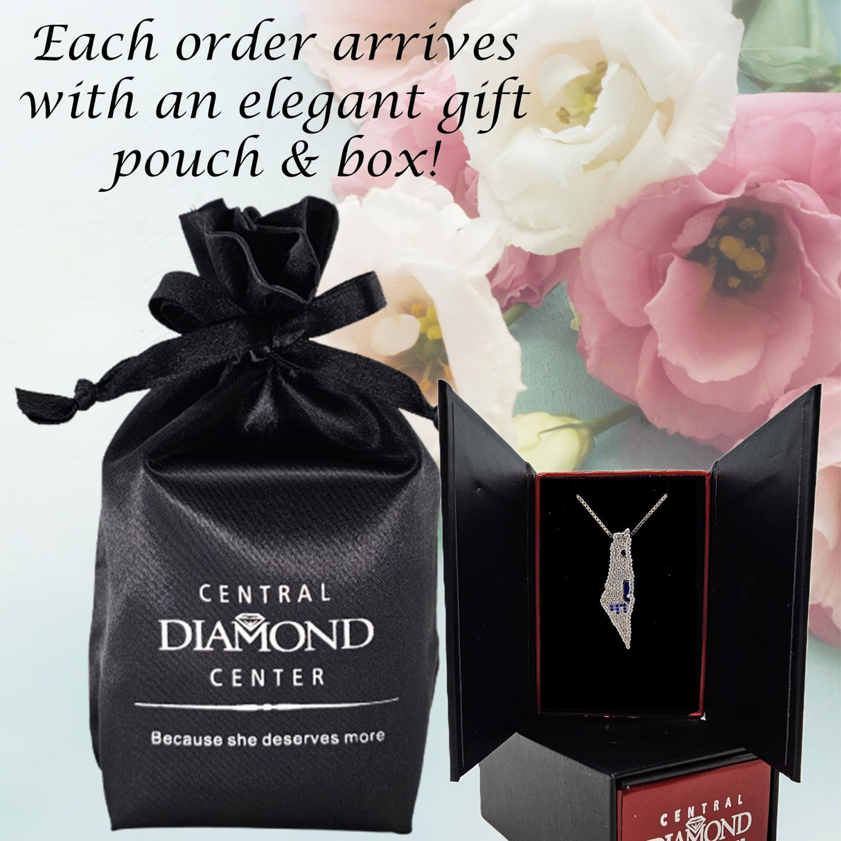 Central Diamond Center Israel Map Necklace/Pendant-Sterling Silver Am Israel Chai on Back Side-3D Map of Israel Large & Small