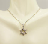 Central Diamond Center Star of David Pendant Sterling Silver and Pure Brilliance CZ w/Box Chain