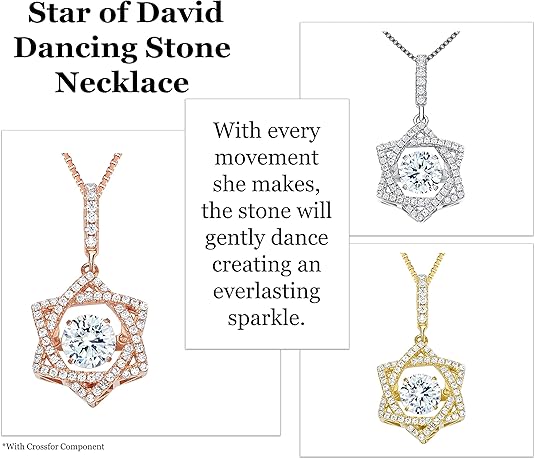 Star of David Dancing Gemstone Necklace in 925 Sterling Silver w/ Pure Brilliance Zirconia CZ