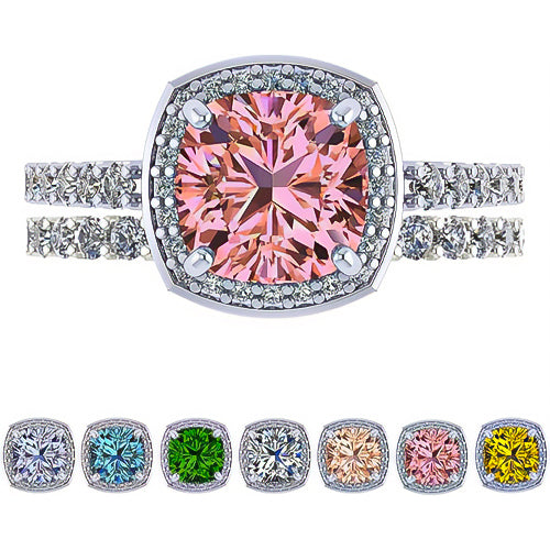 NANA Jewels Sterling Silver Cushion Cut Wedding Set Engagement Rings for Women - Choose Simulated Morganite, Citrine, Aquamarine & More