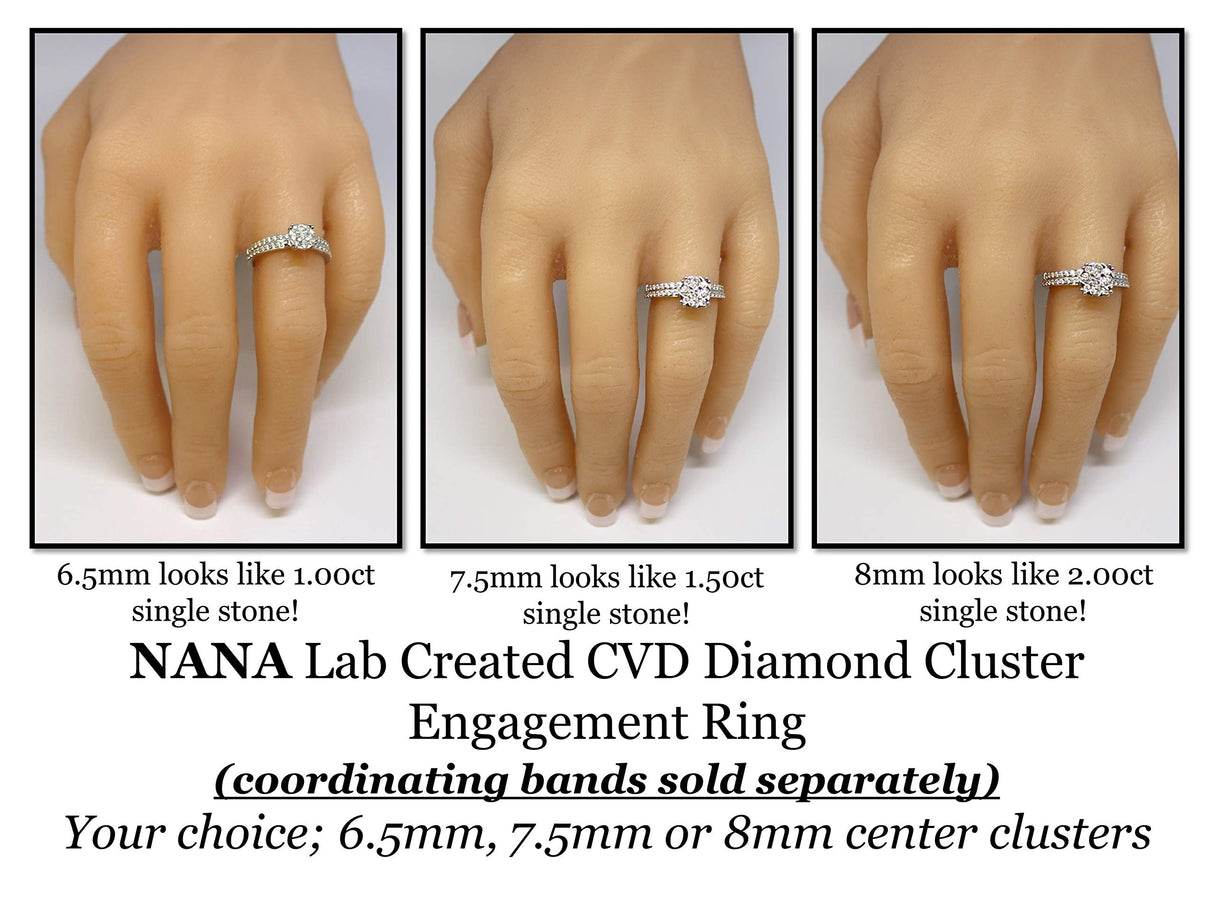 CVD Diamond Engagement Ring 10k Gold 9 stone Cluster. Looks like a solid 1-1.5-2carat diamond Solitaire