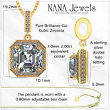 NANA Asscher Cut Halo CZ Simulated Diamond Solitaire Necklace Sterling Silver 7mm Zirconia Center Gemstone