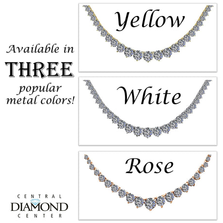 Central Diamond Center Sterling Silver & Graduated CZ 3 or 4 prongs Tennis Necklace, 18", White, Yellow or Rose Gold Plated