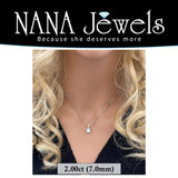NANA Jewels Cushion Cut CZ Simulated Diamond Solitaire Necklace Sterling Silver 7-8mm Cubic Zirconia, 2.00ct & 3.00ct