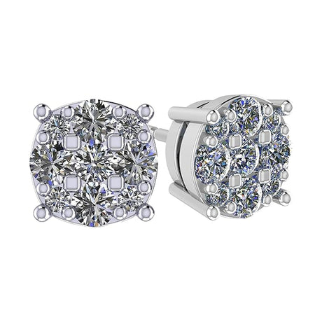 Diamond Stud Earrings CVD Lab Grown Diamonds solid 14K post & Silver basket, 7 or 9 Stone Cluster
