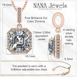 NANA Asscher Cut Halo CZ Simulated Diamond Solitaire Necklace Sterling Silver 7mm Zirconia Center Gemstone