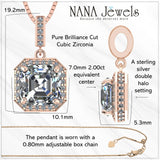 NANA Asscher Cut Halo CZ Simulated Diamond Solitaire Necklace Sterling Silver 7mm Zirconia Center Gemstone