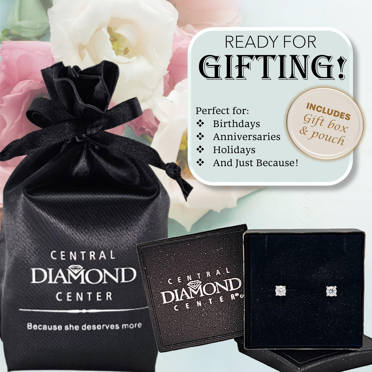 Central Diamond Center 14K Hypoallergenic Solid Gold Post Swarovski Zirconia Stud Earrings-Premium Comfort, No Irritation-Classic Gift for Sensitive Ears (Various Sizes)