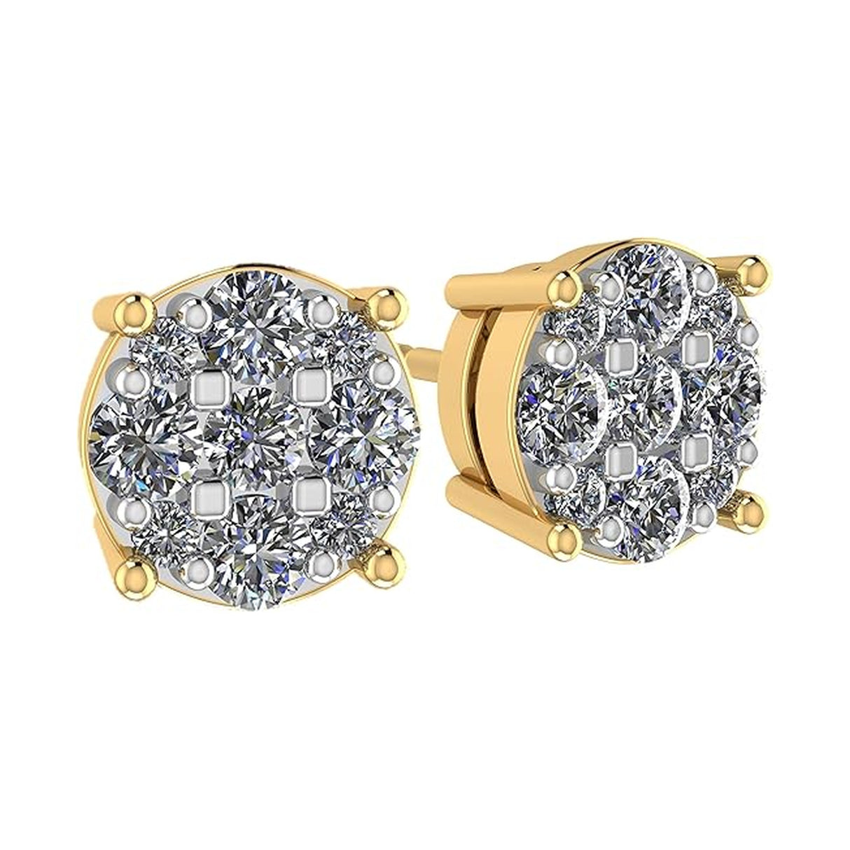 Diamond Stud Earrings CVD Lab Grown Diamonds solid 14K post & Silver basket, 7 or 9 Stone Cluster