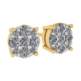 Diamond Stud Earrings CVD Lab Grown Diamonds solid 14K post & Silver basket, 7 or 9 Stone Cluster