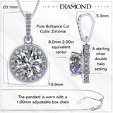 Round Simulated Diamond Solitaire Necklace/Pendant- Double Halo from 1 to 3 carat center- Sterling Silver