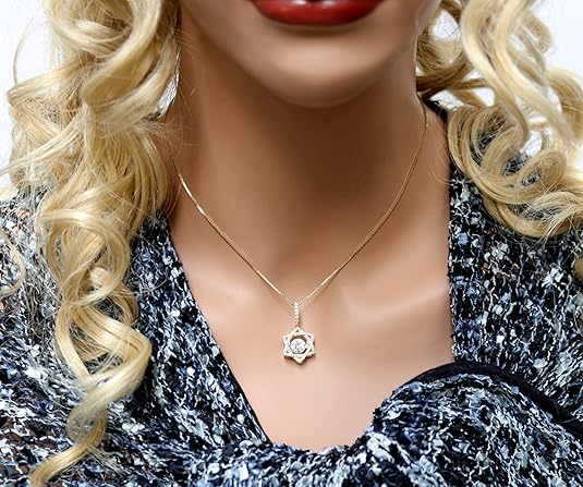 Star of David Dancing Gemstone Necklace in 925 Sterling Silver w/ Pure Brilliance Zirconia CZ