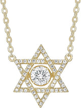 Central Diamond Center Star of David Dancing Gemstone Necklace for Women, Sterling Silver w/Pure Brilliance CZ, Chain Attached