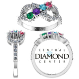 Central Diamond Center Infinity Mothers Rings w/ 1 to 6 Simulated Birthstones in Sterling Silver,  10K or 14K Gold