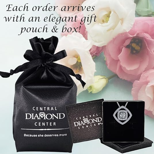 Central Diamond Center Double Square Dancing Gemstone Necklace for Women in Sterling Silver w/Pure Brilliance Zirconia