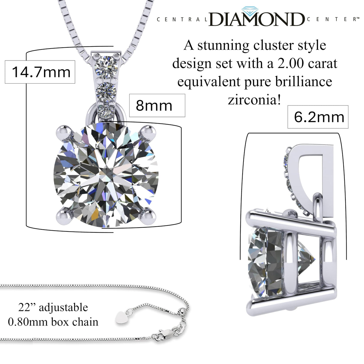 4 Prong Round Solitaire Simulated Diamond Necklace in Solid Sterling Silver with Pure Brilliance Zirconia