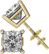 Central Diamond Center Princess Cut CVD Lab-grown Diamond Stud Earrings 14K solid Gold from 0.20ct to 2.00ct E-F VS-SI