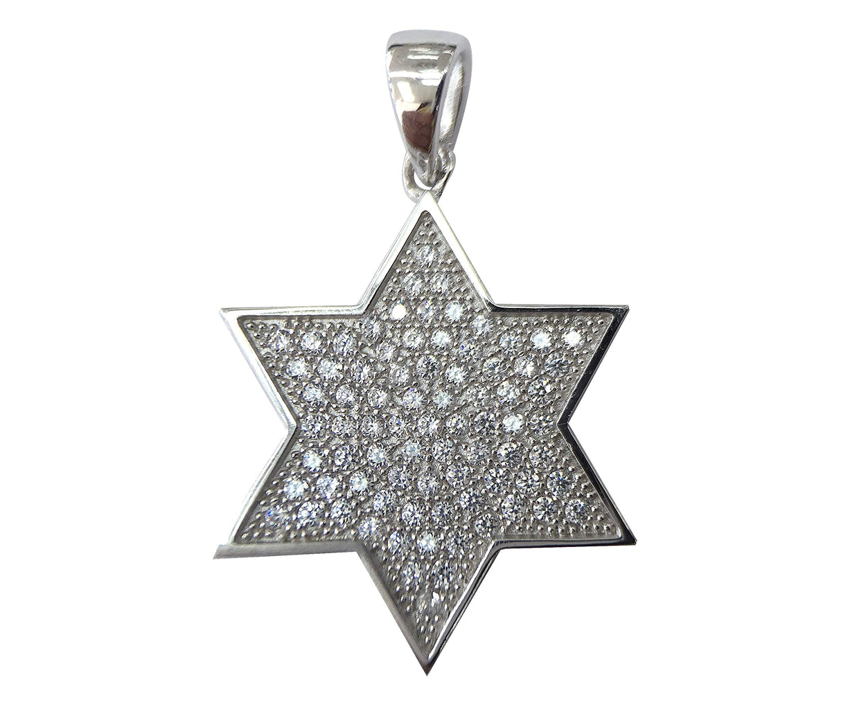 Central Diamond Center Star of David Pendant Sterling Silver and Pure Brilliance CZ w/Box Chain