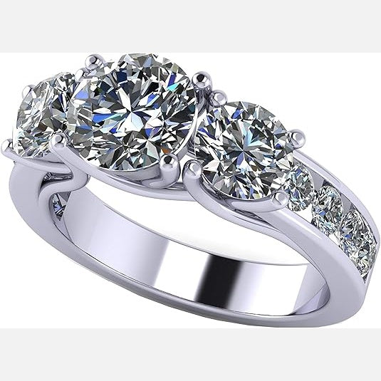 Central Diamond Center 3 Stone Past Present Future Ring your choice Gold-Silver Cz-2.50ctw & 3.50ctw