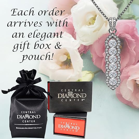 Central Diamond Center Elegant Vertical Tower Pendant Necklace with Sparkling Round Stones – Statement Jewelry for Women – Gift for Anniversary, Birthday, Valentine’s – Fashion Jewelry for Women