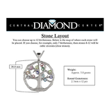 Central Diamond Center Tree of Life Mothers Birthstone Necklace in Silver-10K or 14K Gold. Up to 12stones