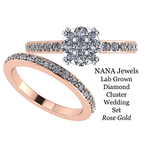 Lab Created CVD Diamond Cluster Center Wedding Bridal Set 10kt Gold