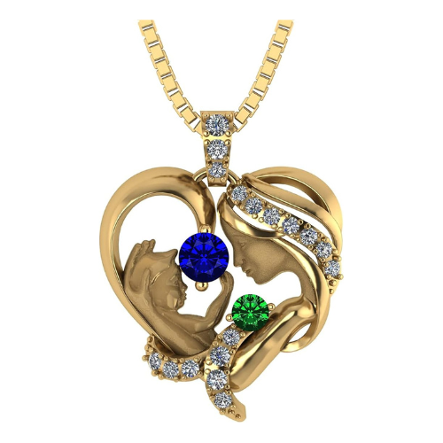 Central Diamond Center Mom & Me Birthstone Heart Necklace, Sterling Silver with Simulated Birthstones & Pure Brilliance Zirconia