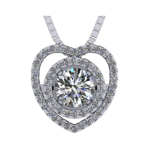 Circle in Heart Dancing Gemstone Necklace in Solid 925 Sterling Silver made w/ Pure Brilliance Zirconia