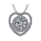 Circle in Heart Dancing Gemstone Necklace in Solid 925 Sterling Silver made w/ Pure Brilliance Zirconia