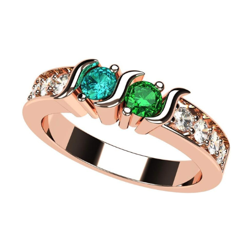 Central Diamond Center S-Bar w/Sides Couple's Ring with Simulated Birthstones in Sterling Silver, 10K or 14k Solid GOLD