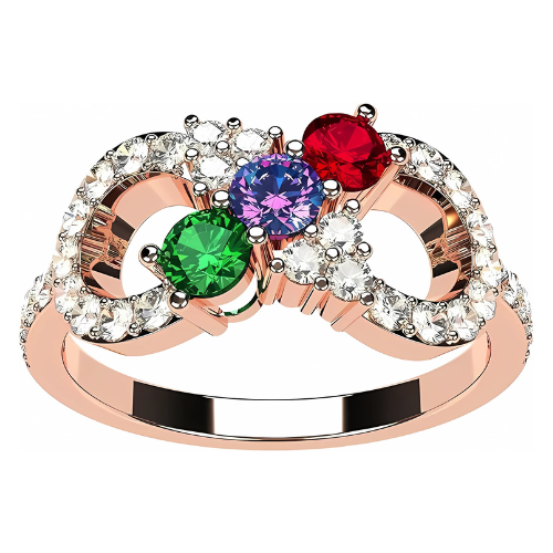Central Diamond Center Infinity Mothers Rings w/ 1 to 6 Simulated Birthstones in Sterling Silver,  10K or 14K Gold
