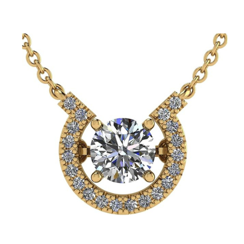 Central Diamond Center Horseshoe Dancing Gemstone Necklace, Sterling Silver w/Pure Brilliance Zirconia