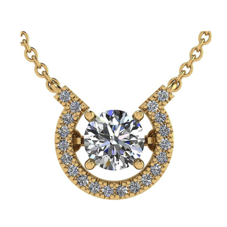 Central Diamond Center Horseshoe Dancing Gemstone Necklace, Sterling Silver w/Pure Brilliance Zirconia