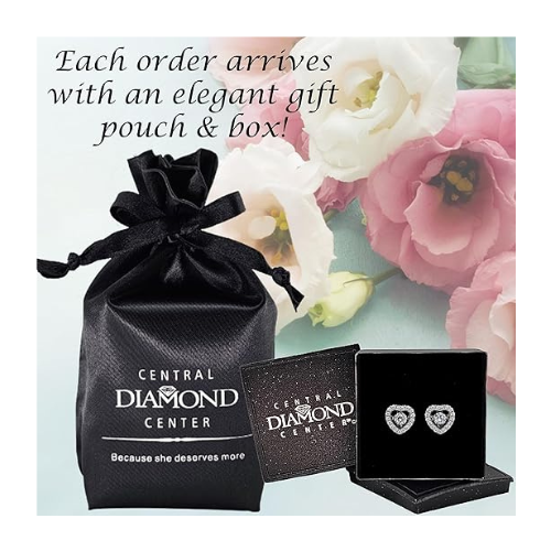 Central Diamond Center Heart Dancing Gemstone Earrings in Sterling Silver made w/ Pure Brilliance Zirconia