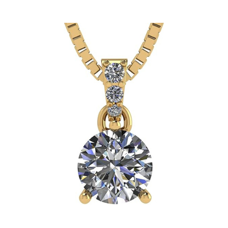 3 Prong Round Solitaire Simulated Diamond Necklace in Solid Sterling Silver with Pure Brilliance Zirconia