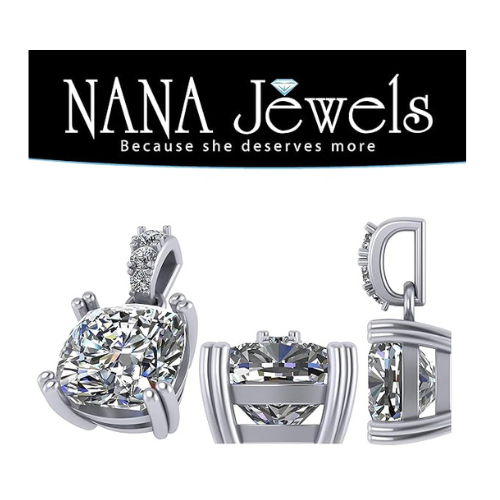 NANA Jewels Cushion Cut CZ Simulated Diamond Solitaire Necklace Sterling Silver 7-8mm Cubic Zirconia, 2.00ct & 3.00ct