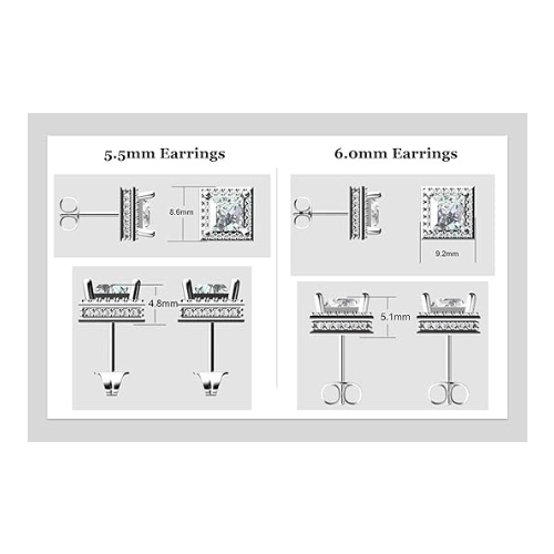 Princess Halo Earrings W/ Pure Brilliance Zirconia In Sterling Silver Mounting, Hypoallergenic