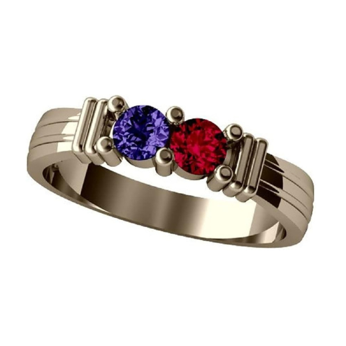 Central Diamond Center Shared Prong Couples 2 Stone Ring w/Simulated Birthstones in Sterling Silver, 10K or 14K Gold