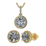 Central Diamond Center Halo Earring & Necklace Set, Solid Sterling Silver w/Pure Brilliance Zirconia - Hypoallergenic