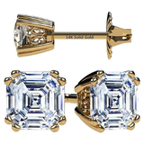 NANA Jewels Asscher Cut 14K Solid Gold Posts & Sterling Silver Simulated Diamond Stud Earrings 0.75 to 4.00ctw CZ