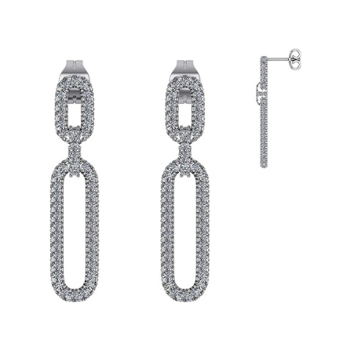 Double Oval Dangle Earrings in Solid 925 Sterling Silver & Pure Brilliance Zirconia – White, Yellow, Rose