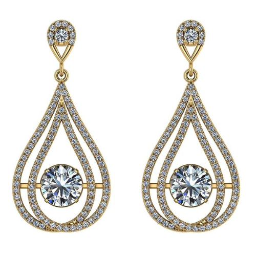 Central Diamond Center Chandelier Dancing Diamond Simulated stone Dangle Earrings for Women in Sterling Silver
