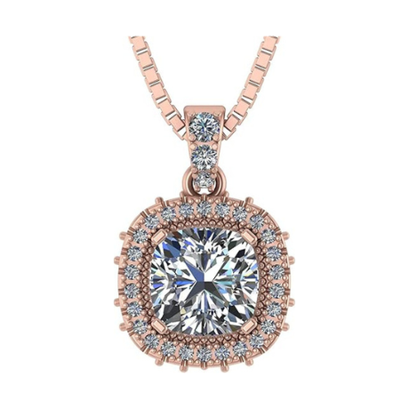 NANA Jewels Cushion Cut Halo CZ Simulated Diamond Solitaire Necklace Sterling Silver 8mm Zirconia Center Gemstone