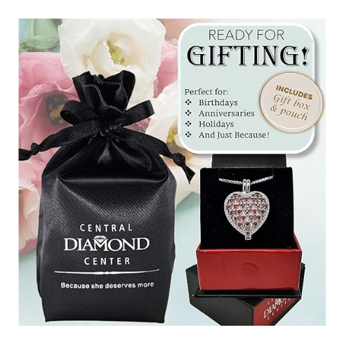 Central Diamond Center Heart of Hearts Birthstone Locket Necklace Pendant in Sterling Silver & Mother of Pearl