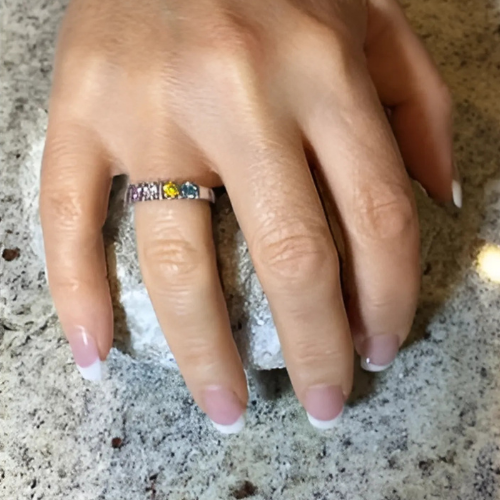 Central Diamond Center Straight Bar Mother's Ring Simulated Birthstone Ring w/ 1-6 Stones - Sterling Silver, 10K or 14K Gold