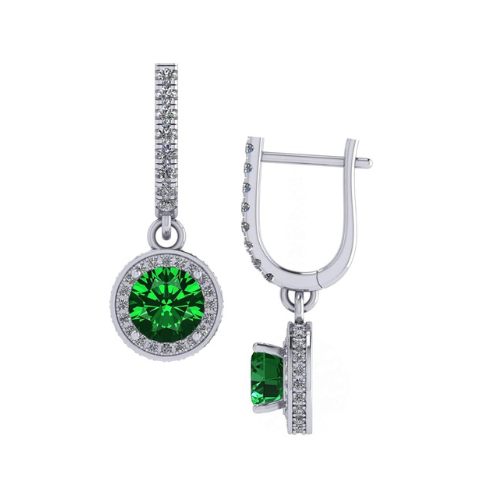 Halo Birthstone Dangle Earrings w/ Pure Brilliance Zirconia Accent Gemstones in Sterling Silver for Women