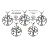 Central Diamond Center Tree of Life Mothers Birthstone Necklace in Silver-10K or 14K Gold Up to 12stones